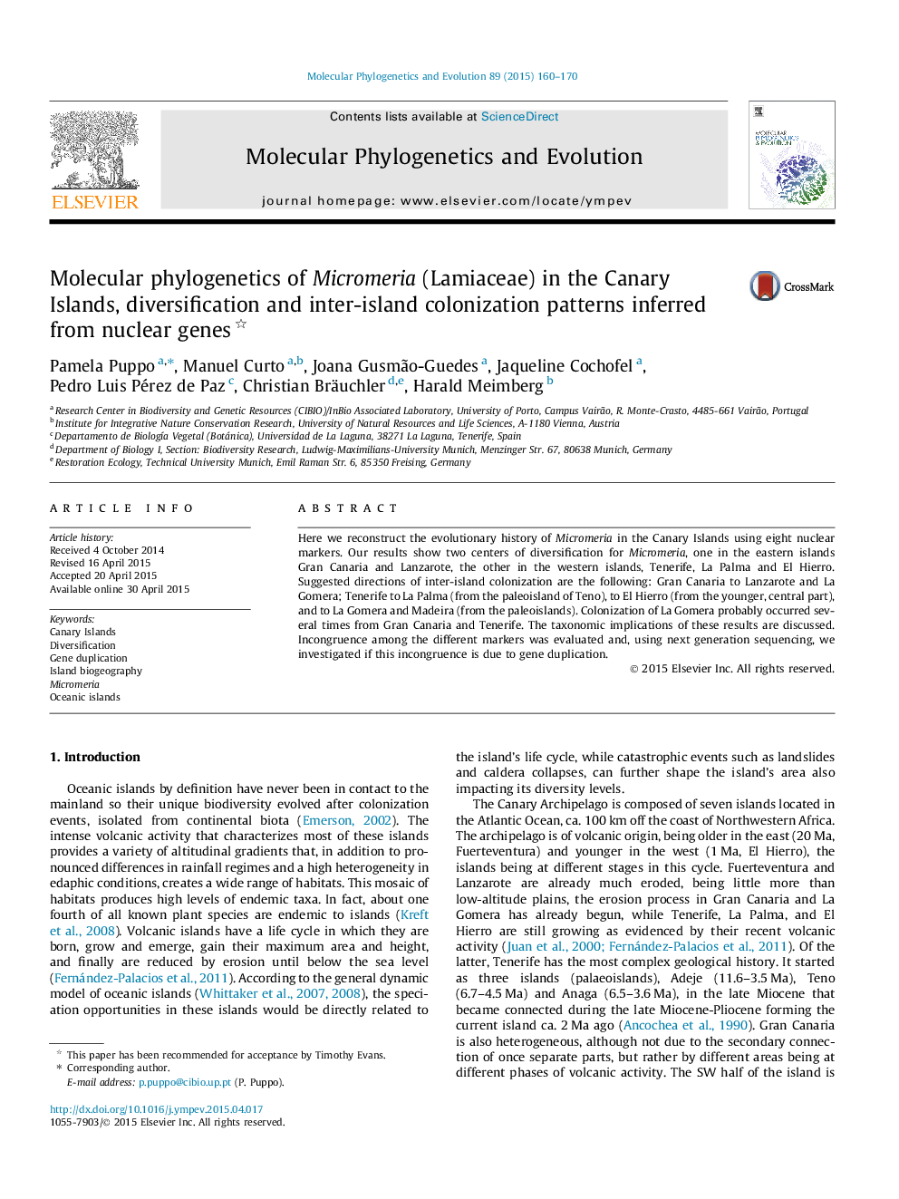 Molecular phylogenetics of Micromeria (Lamiaceae) in the Canary Islands, diversification and inter-island colonization patterns inferred from nuclear genes