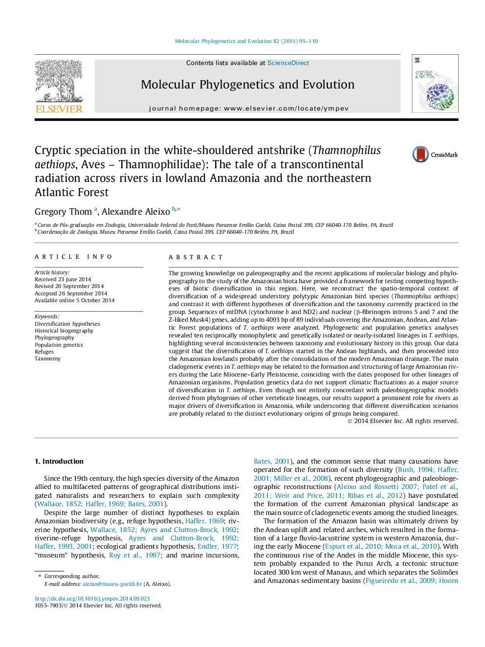 Cryptic speciation in the white-shouldered antshrike (Thamnophilus aethiops, Aves - Thamnophilidae): The tale of a transcontinental radiation across rivers in lowland Amazonia and the northeastern Atlantic Forest