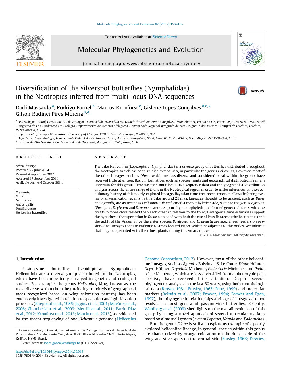 Diversification of the silverspot butterflies (Nymphalidae) in the Neotropics inferred from multi-locus DNA sequences