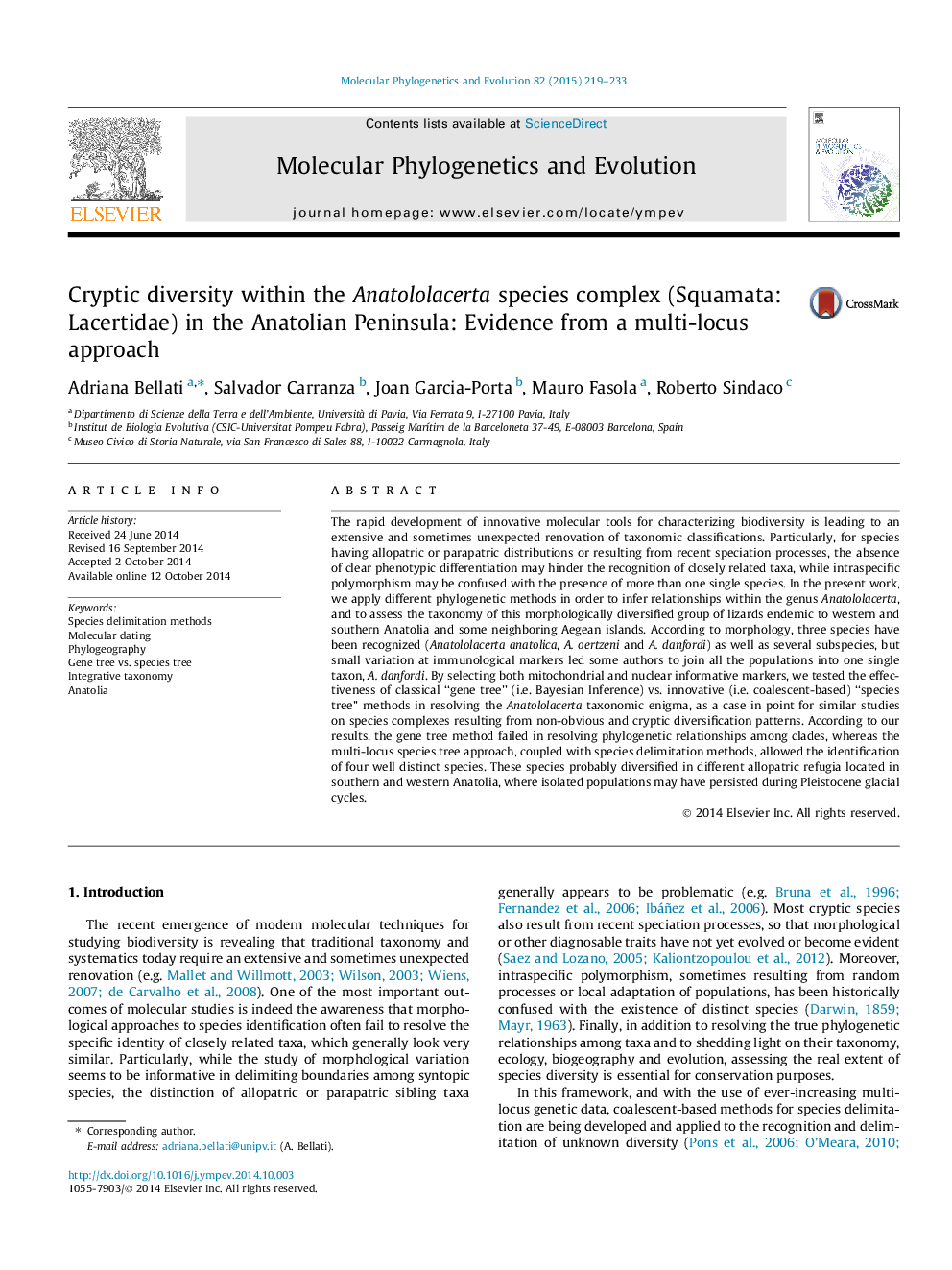 Cryptic diversity within the Anatololacerta species complex (Squamata: Lacertidae) in the Anatolian Peninsula: Evidence from a multi-locus approach