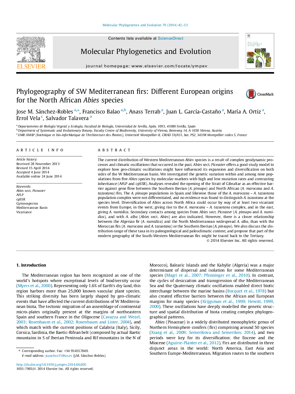 Phylogeography of SW Mediterranean firs: Different European origins for the North African Abies species