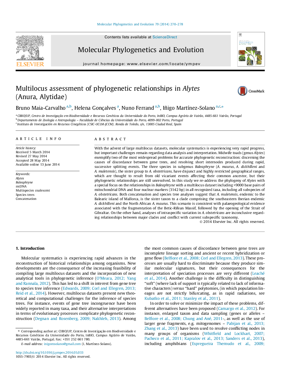 Multilocus assessment of phylogenetic relationships in Alytes (Anura, Alytidae)