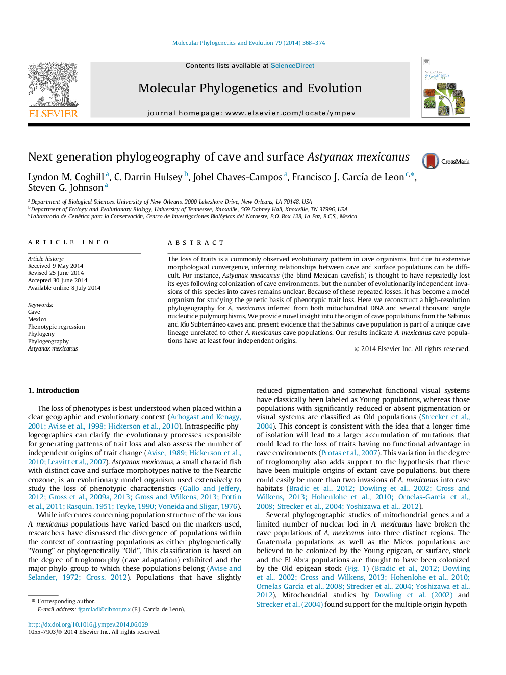 Next generation phylogeography of cave and surface Astyanax mexicanus