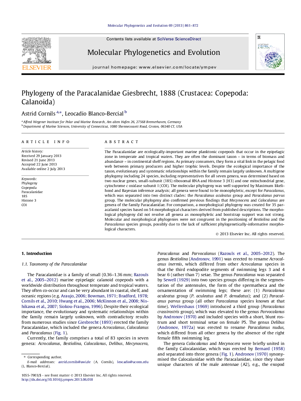 Phylogeny of the Paracalanidae Giesbrecht, 1888 (Crustacea: Copepoda: Calanoida)