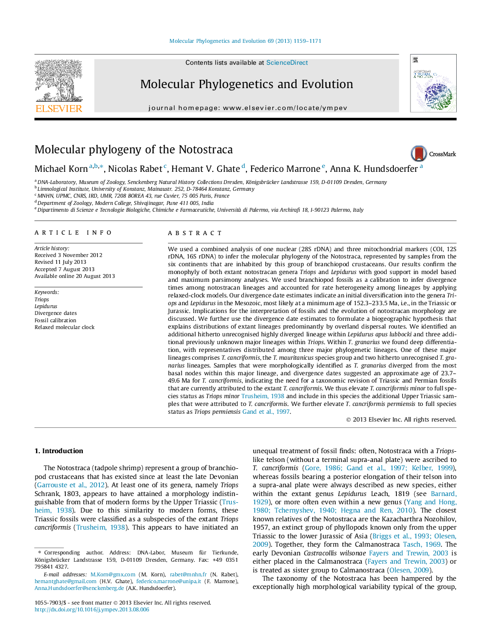 Molecular phylogeny of the Notostraca