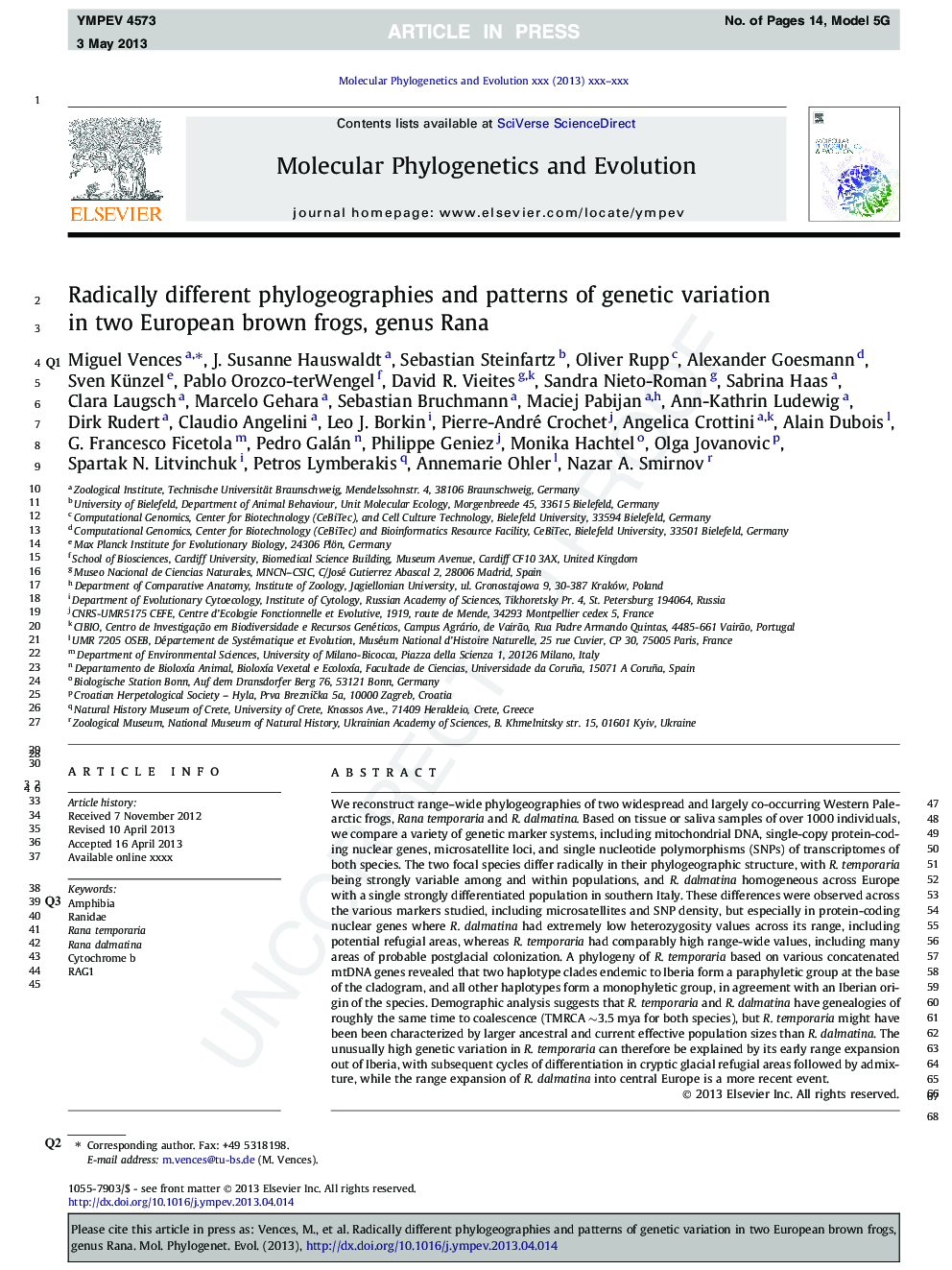 Radically different phylogeographies and patterns of genetic variation in two European brown frogs, genus Rana
