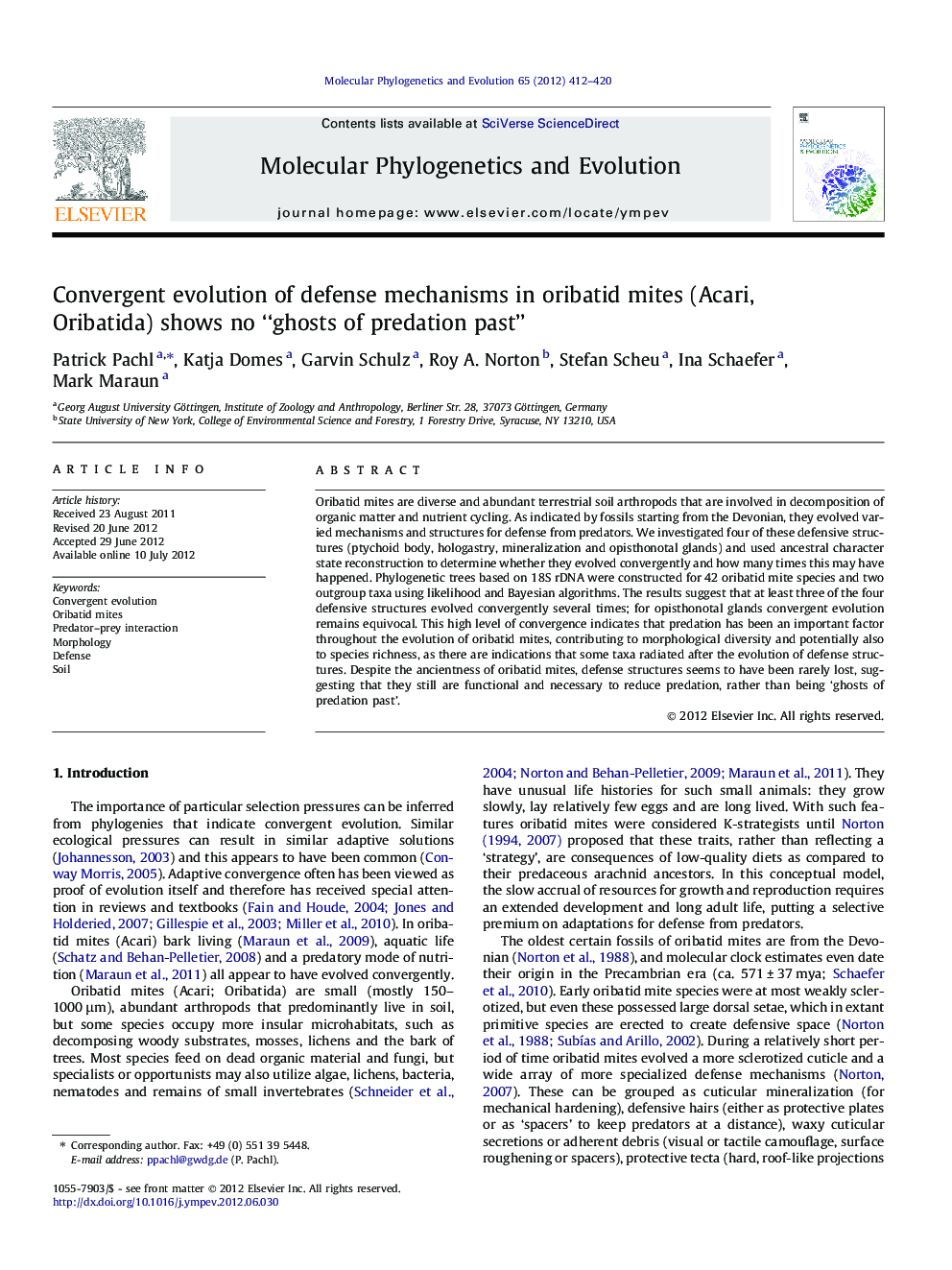 Convergent evolution of defense mechanisms in oribatid mites (Acari, Oribatida) shows no “ghosts of predation past”