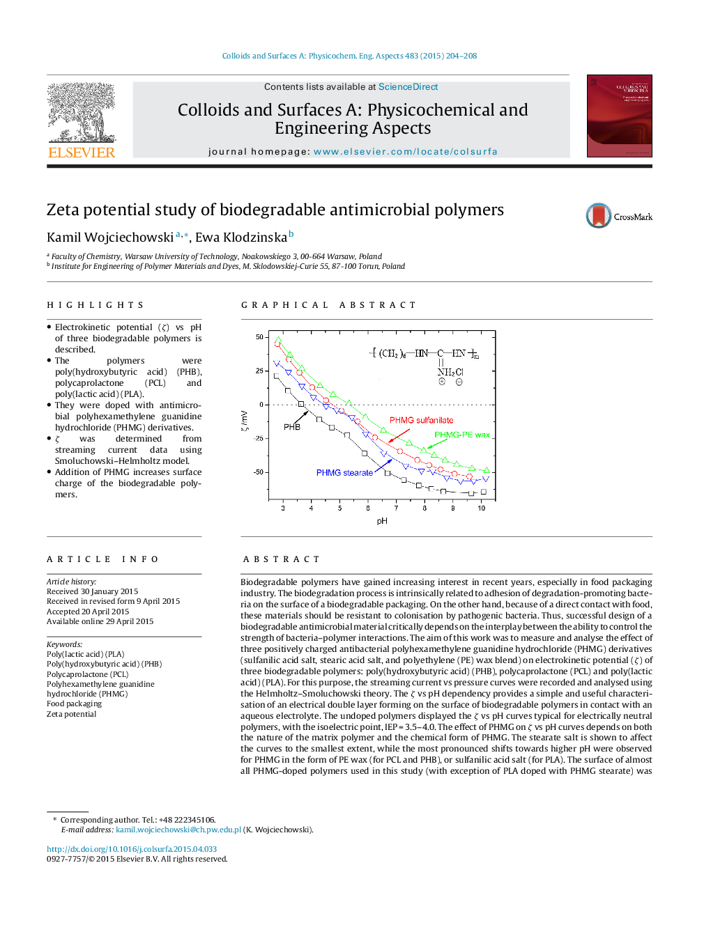 Zeta potential study of biodegradable antimicrobial polymers