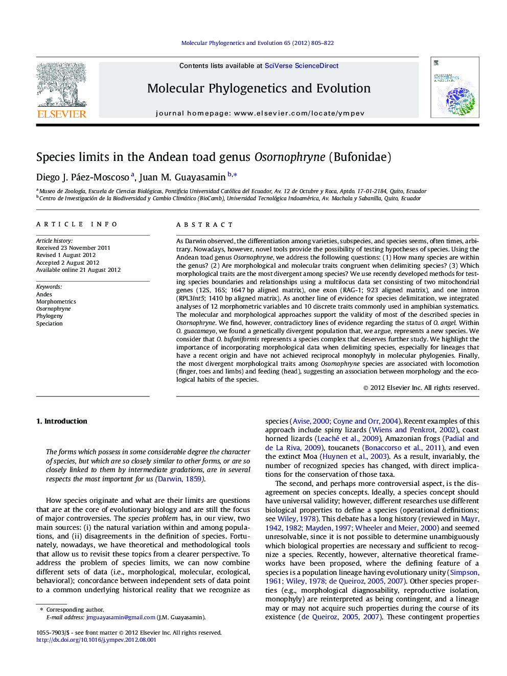 Species limits in the Andean toad genus Osornophryne (Bufonidae)