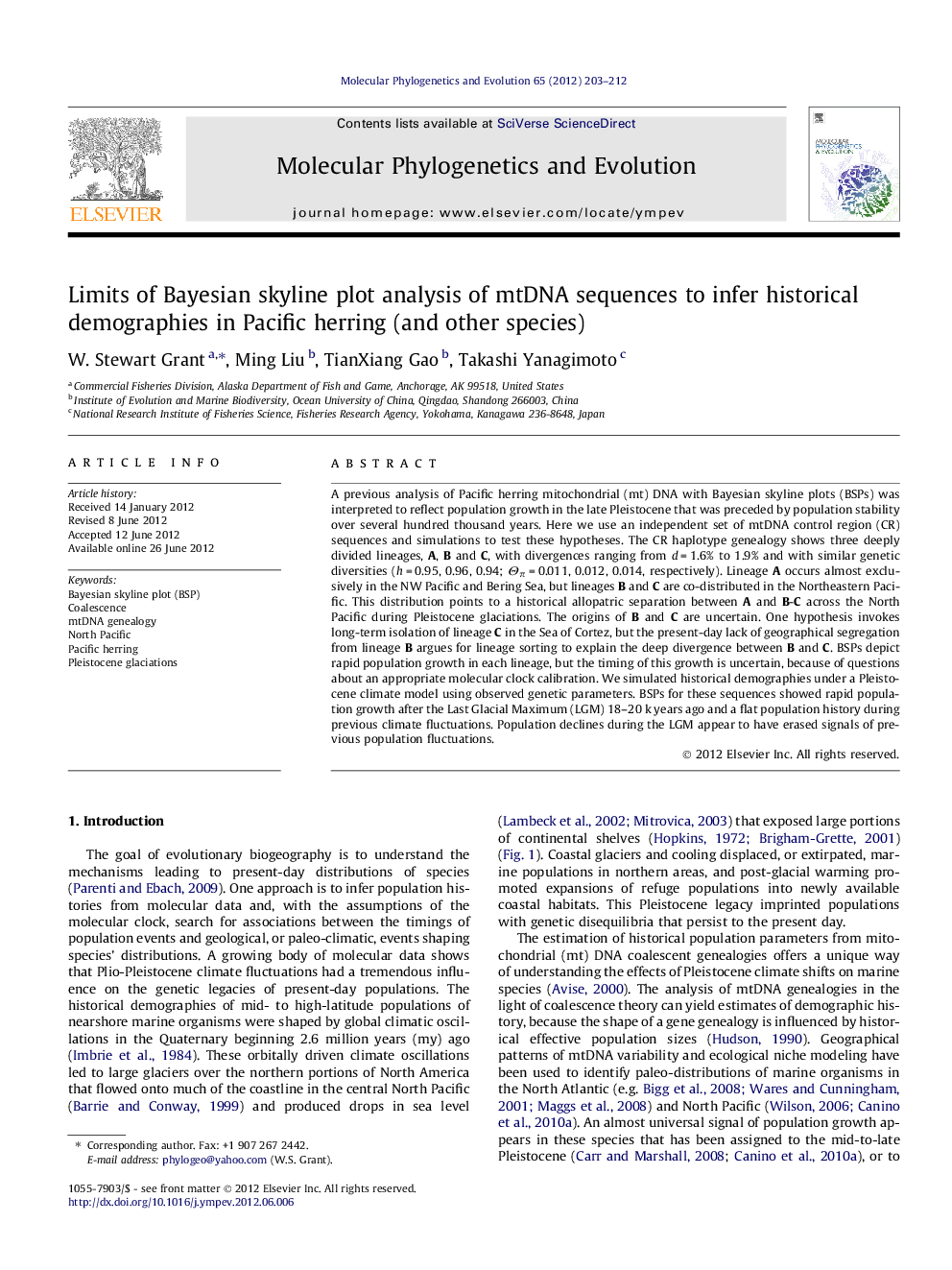 Limits of Bayesian skyline plot analysis of mtDNA sequences to infer historical demographies in Pacific herring (and other species)