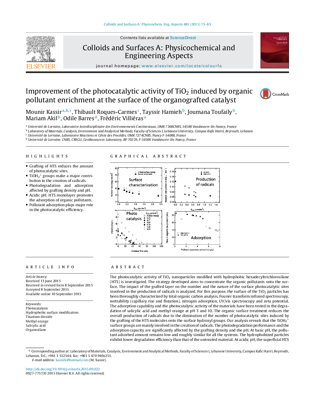 Improvement of the photocatalytic activity of TiO2 induced by organic pollutant enrichment at the surface of the organografted catalyst