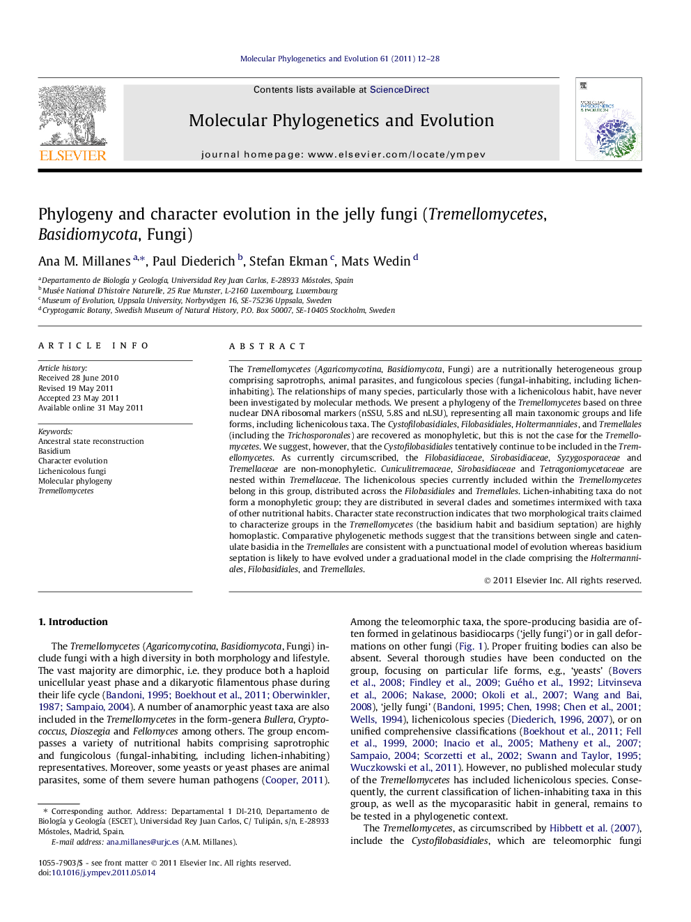 Phylogeny and character evolution in the jelly fungi (Tremellomycetes, Basidiomycota, Fungi)