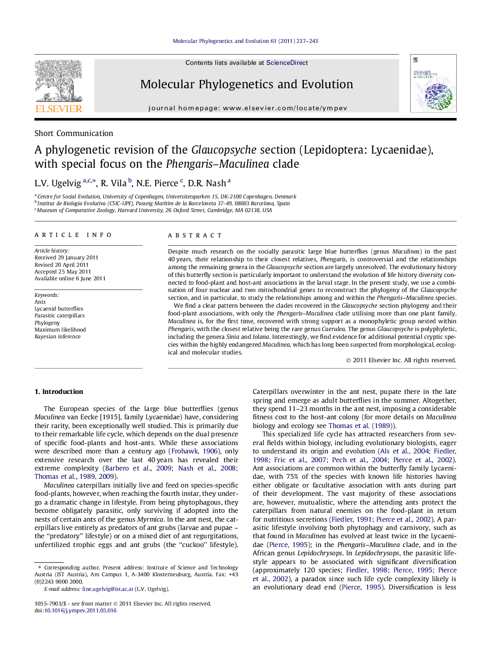 A phylogenetic revision of the Glaucopsyche section (Lepidoptera: Lycaenidae), with special focus on the Phengaris-Maculinea clade