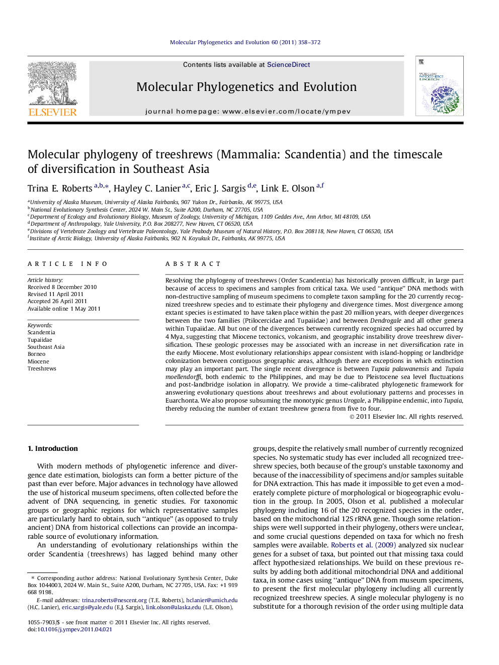 Molecular phylogeny of treeshrews (Mammalia: Scandentia) and the timescale of diversification in Southeast Asia