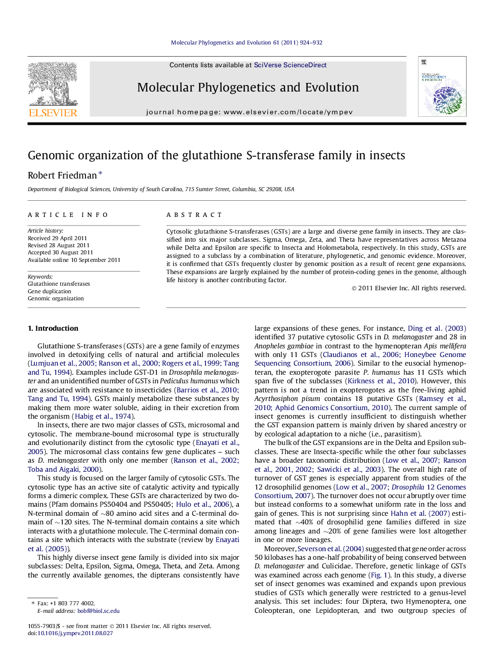 Genomic organization of the glutathione S-transferase family in insects