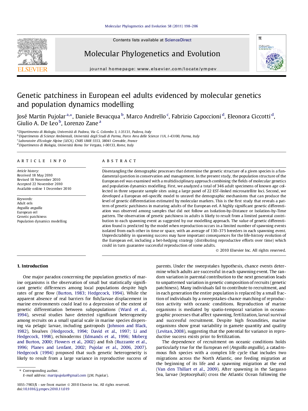 Genetic patchiness in European eel adults evidenced by molecular genetics and population dynamics modelling