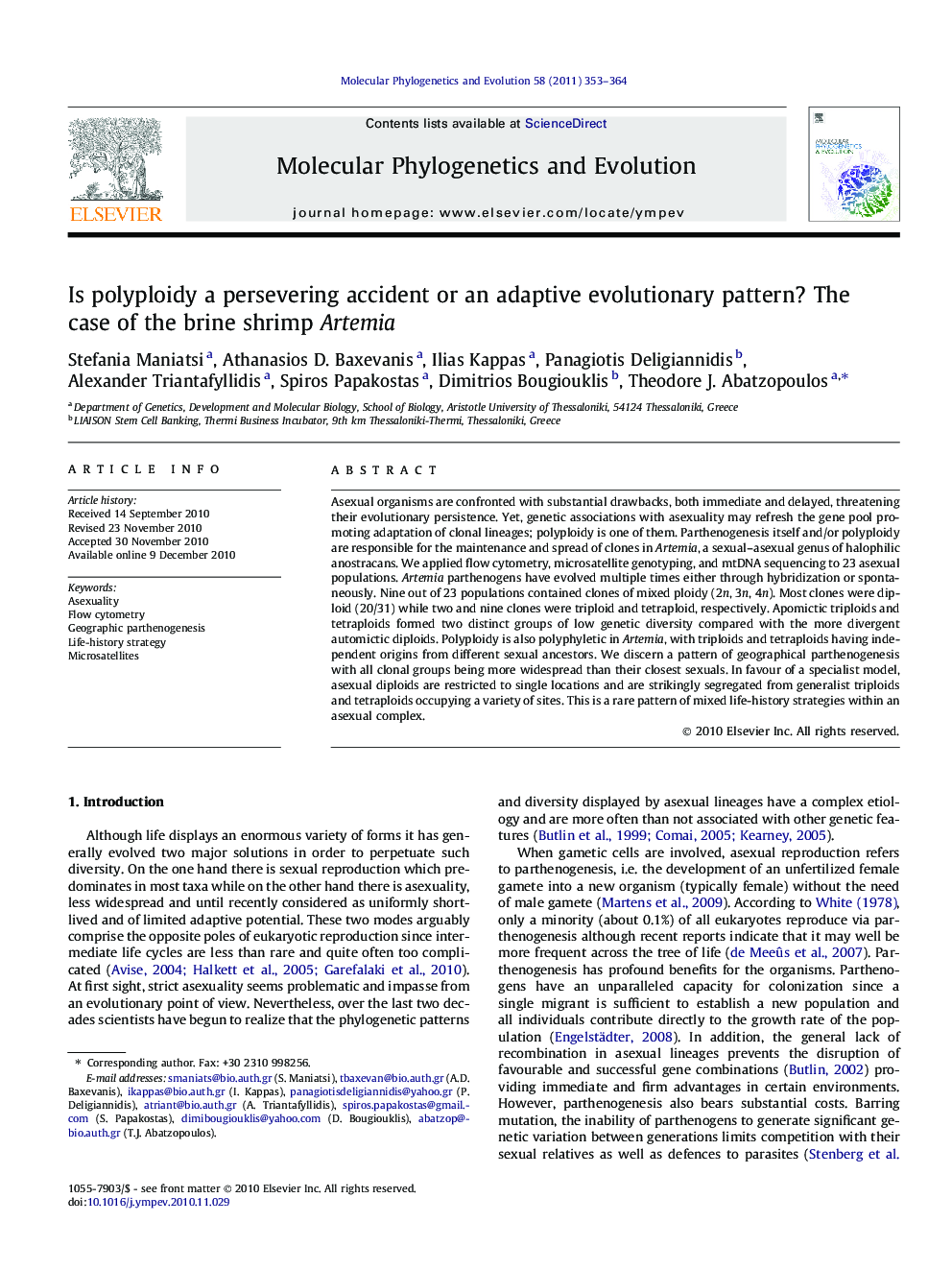 Is polyploidy a persevering accident or an adaptive evolutionary pattern? The case of the brine shrimp Artemia