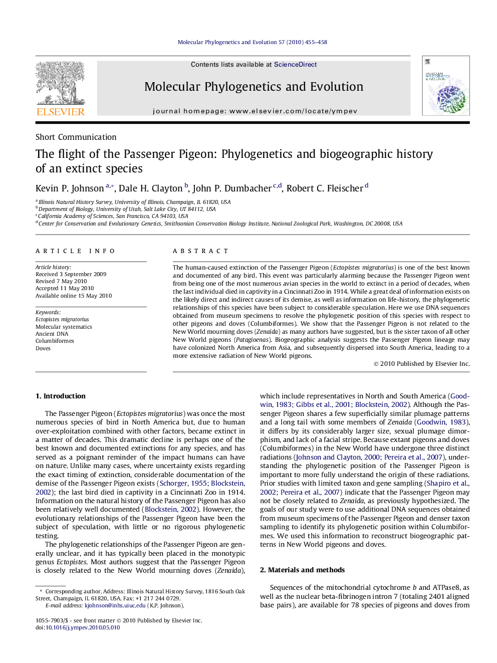 The flight of the Passenger Pigeon: Phylogenetics and biogeographic history of an extinct species