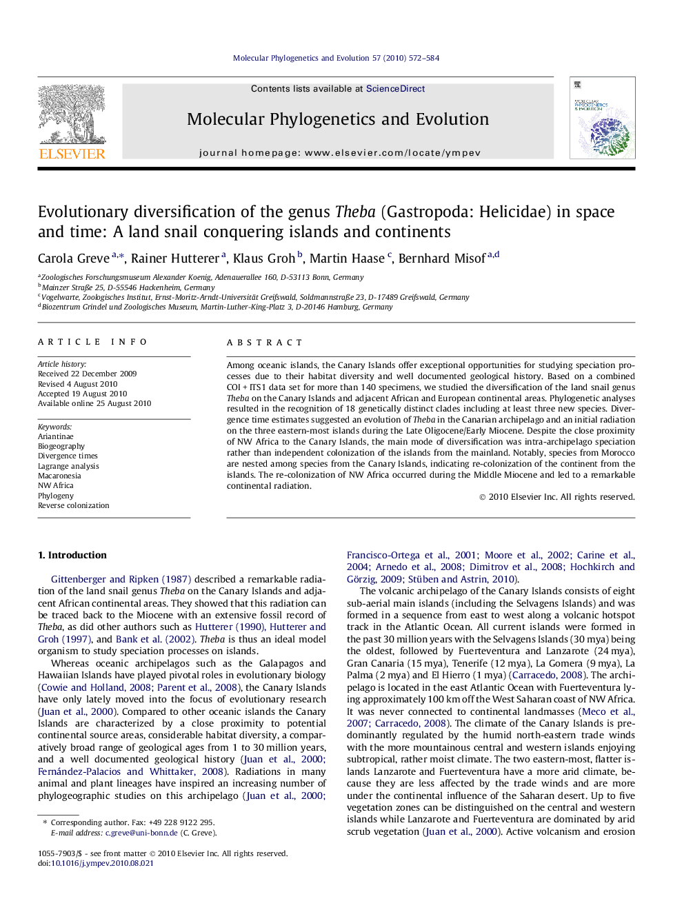 Evolutionary diversification of the genus Theba (Gastropoda: Helicidae) in space and time: A land snail conquering islands and continents