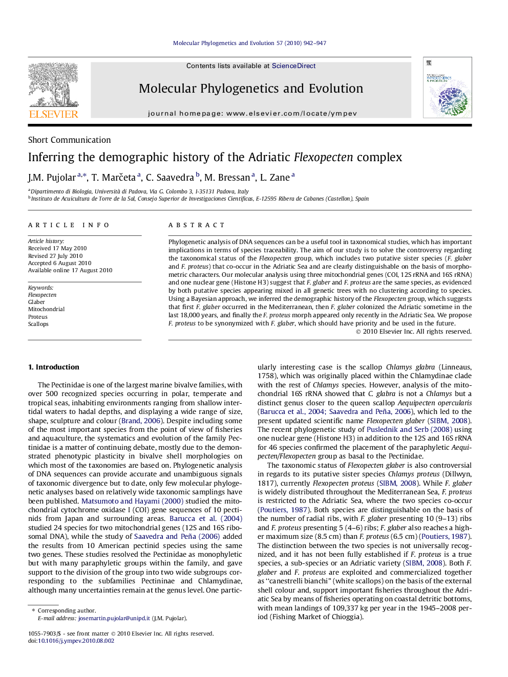 Inferring the demographic history of the Adriatic Flexopecten complex