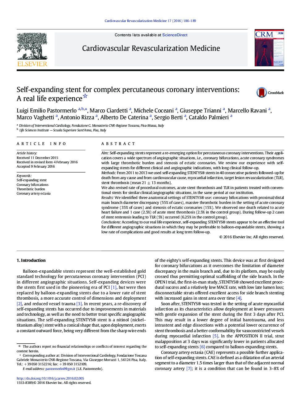 Self-expanding stent for complex percutaneous coronary interventions: A real life experience