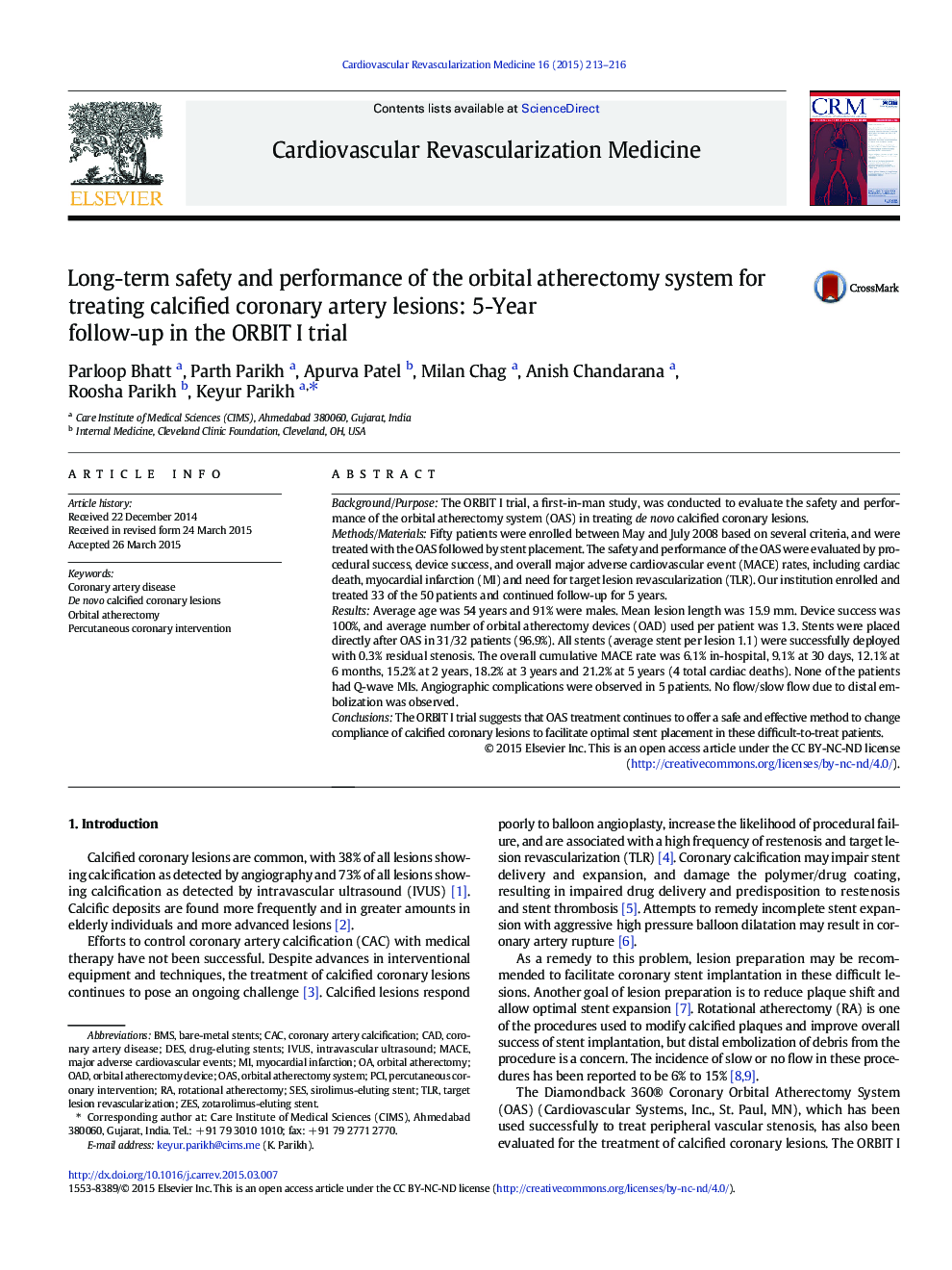 Long-term safety and performance of the orbital atherectomy system for treating calcified coronary artery lesions: 5-Year follow-up in the ORBIT I trial