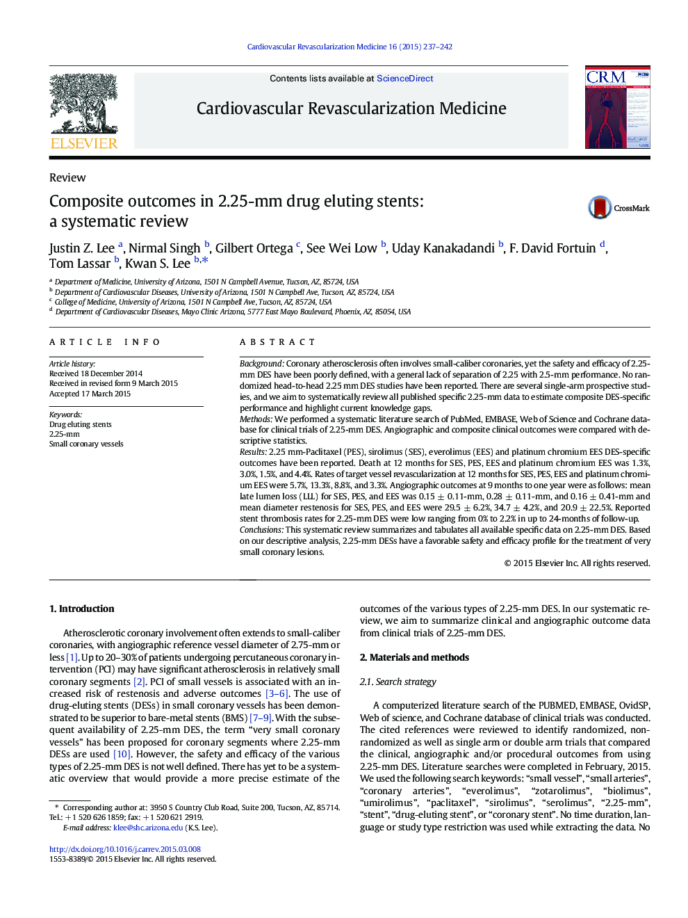 ReviewComposite outcomes in 2.25-mm drug eluting stents: a systematic review