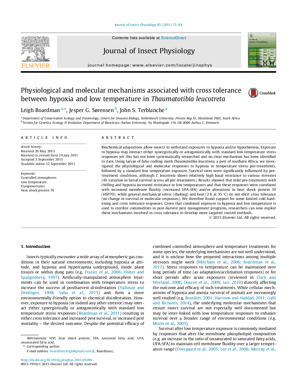 Physiological and molecular mechanisms associated with cross tolerance between hypoxia and low temperature in Thaumatotibia leucotreta