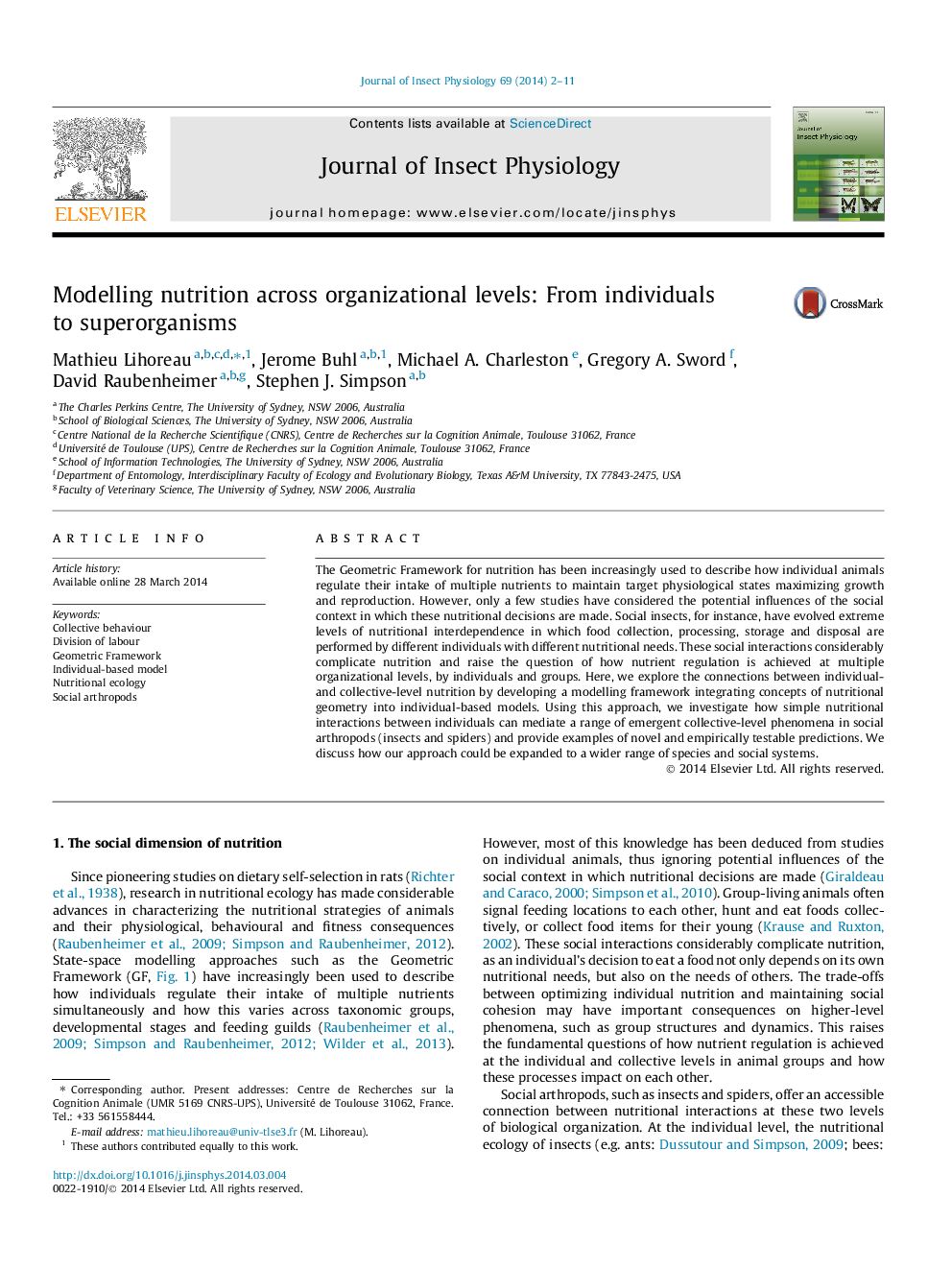 Modelling nutrition across organizational levels: From individuals to superorganisms