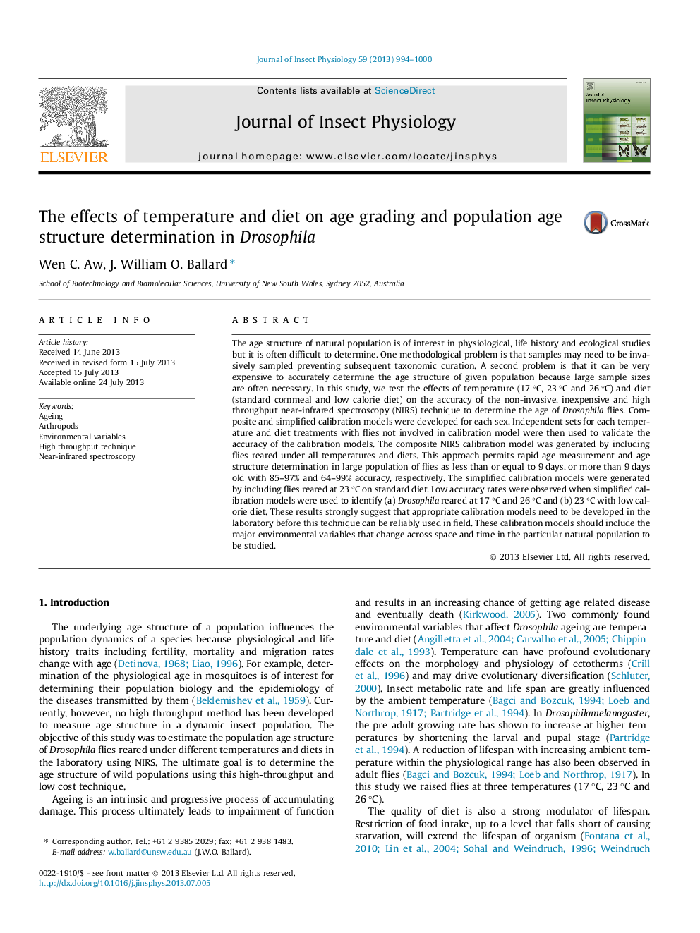 The effects of temperature and diet on age grading and population age structure determination in Drosophila