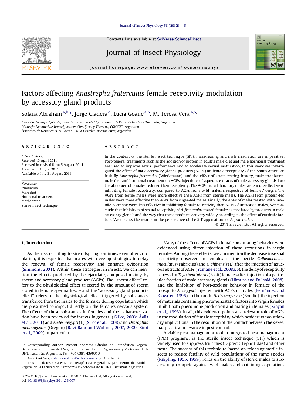 Factors affecting Anastrepha fraterculus female receptivity modulation by accessory gland products