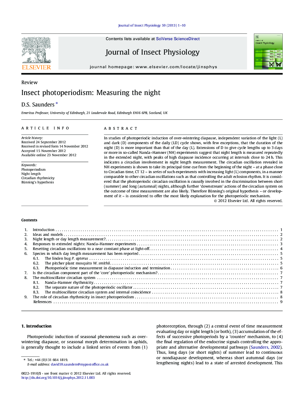 ReviewInsect photoperiodism: Measuring the night