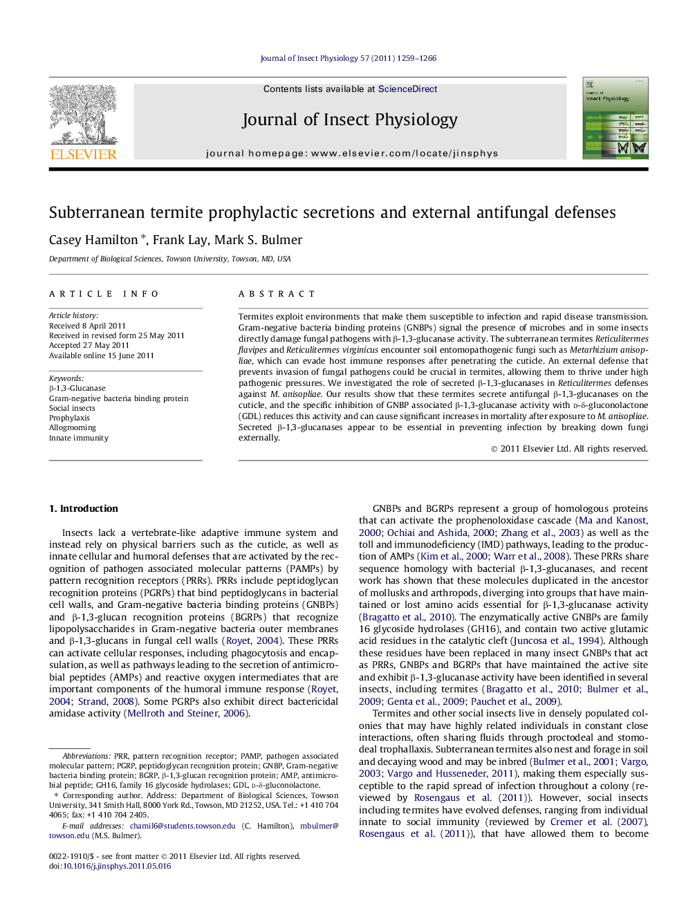 Subterranean termite prophylactic secretions and external antifungal defenses