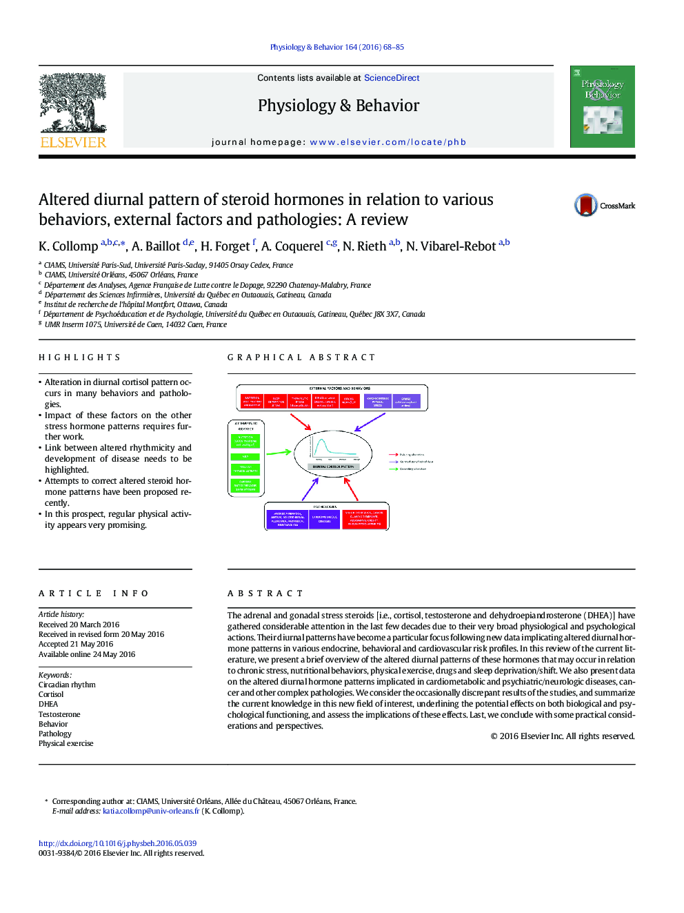 Altered diurnal pattern of steroid hormones in relation to various behaviors, external factors and pathologies: A review