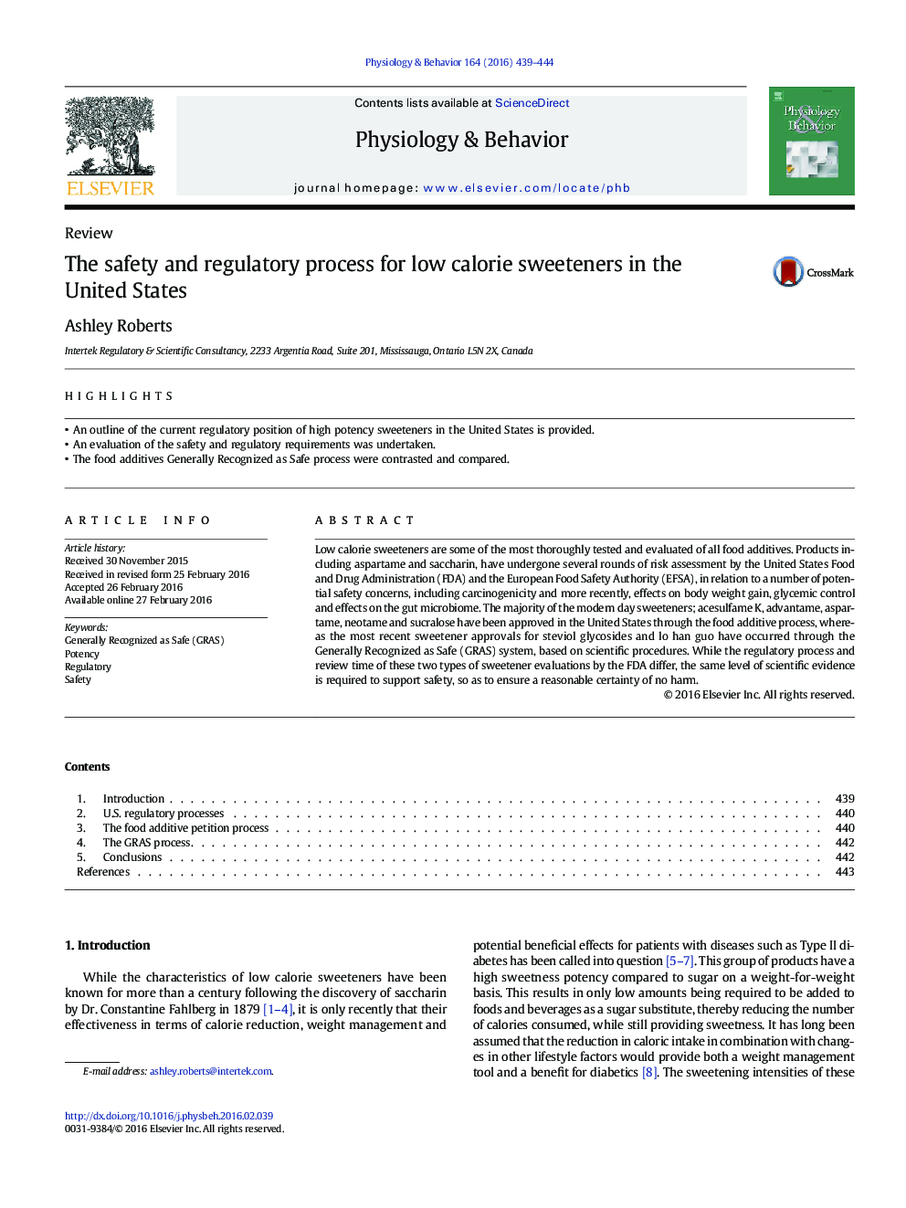 The safety and regulatory process for low calorie sweeteners in the United States