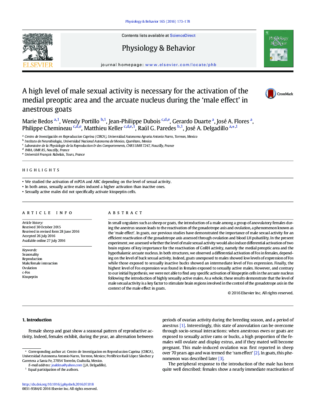 A high level of male sexual activity is necessary for the activation of the medial preoptic area and the arcuate nucleus during the 'male effect' in anestrous goats