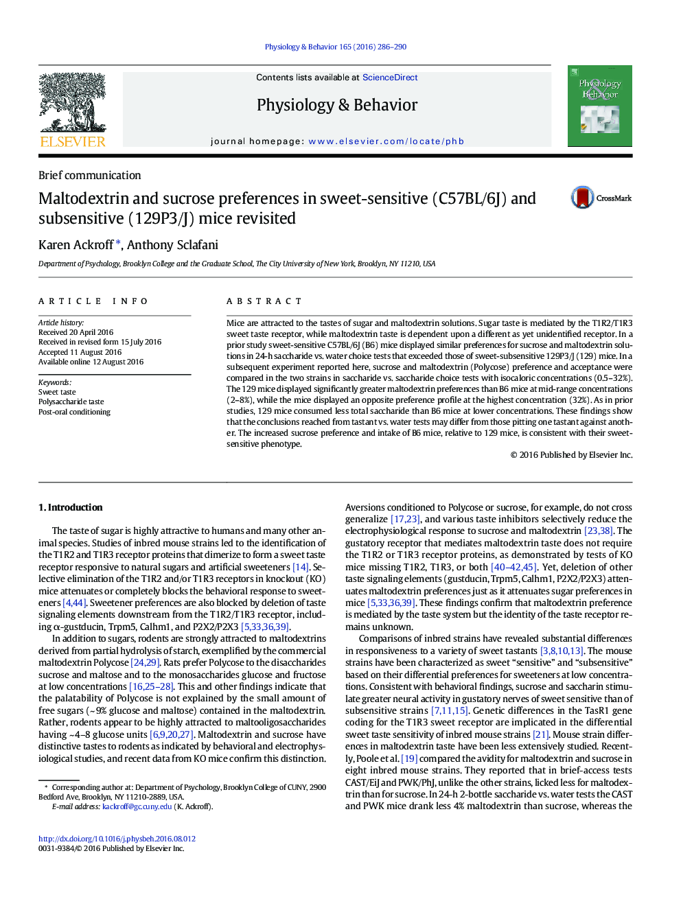 Maltodextrin and sucrose preferences in sweet-sensitive (C57BL/6J) and subsensitive (129P3/J) mice revisited