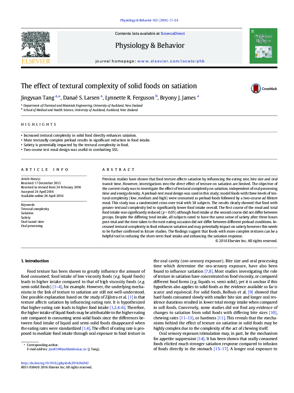 The effect of textural complexity of solid foods on satiation