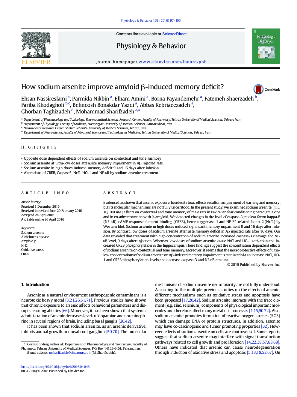 How sodium arsenite improve amyloid Î²-induced memory deficit?