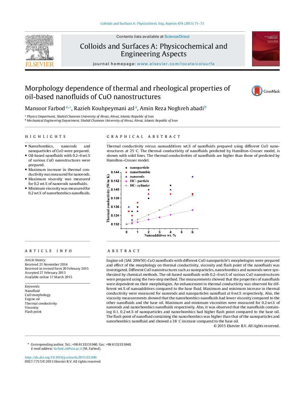 Morphology dependence of thermal and rheological properties of oil-based nanofluids of CuO nanostructures