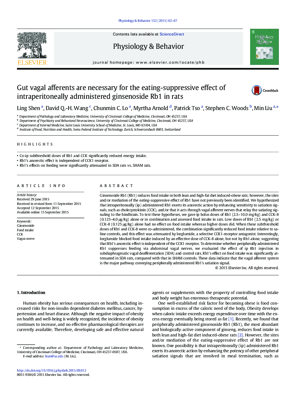 Gut vagal afferents are necessary for the eating-suppressive effect of intraperitoneally administered ginsenoside Rb1 in rats