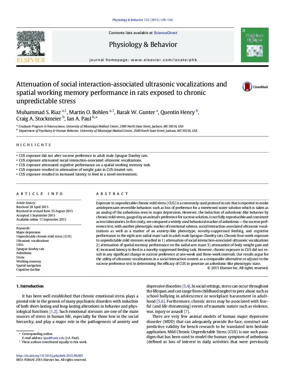 Attenuation of social interaction-associated ultrasonic vocalizations and spatial working memory performance in rats exposed to chronic unpredictable stress