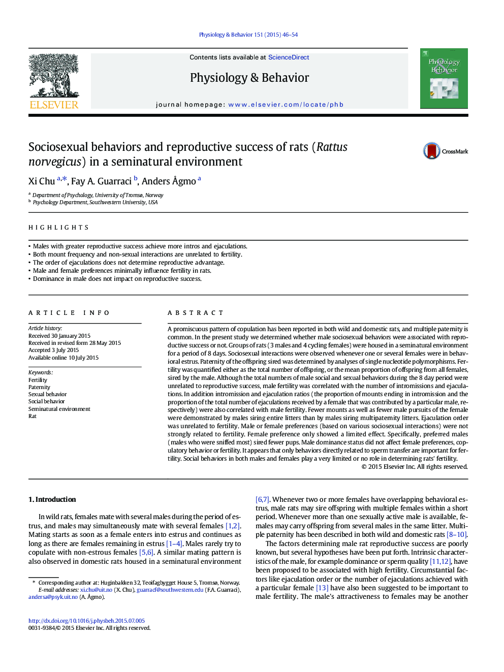 Sociosexual behaviors and reproductive success of rats (Rattus norvegicus) in a seminatural environment