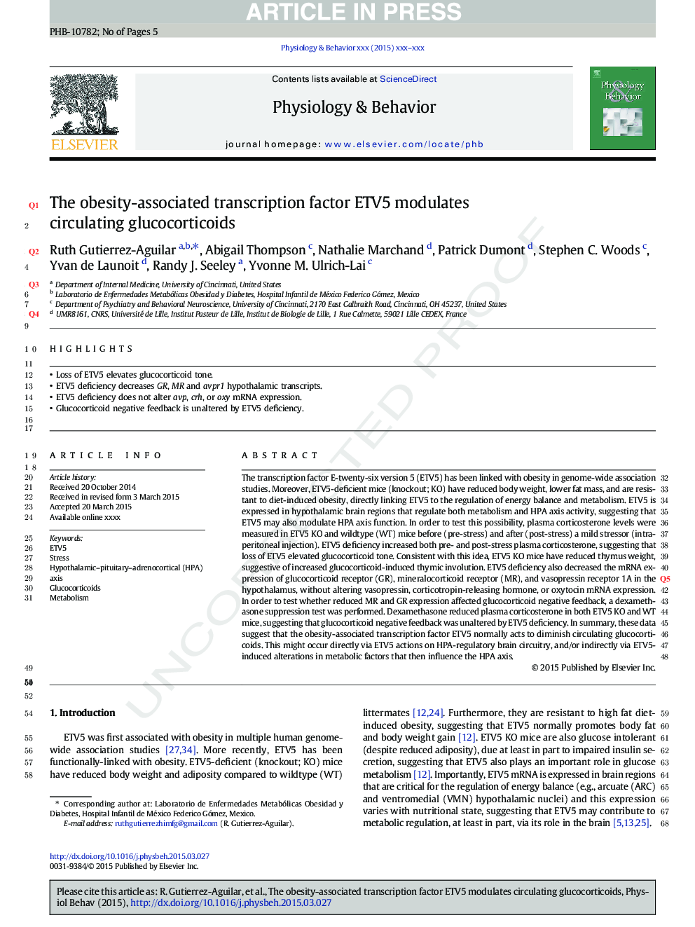 The obesity-associated transcription factor ETV5 modulates circulating glucocorticoids