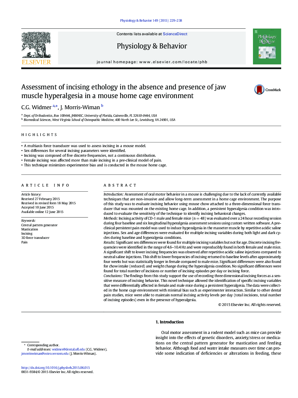 Assessment of incising ethology in the absence and presence of jaw muscle hyperalgesia in a mouse home cage environment