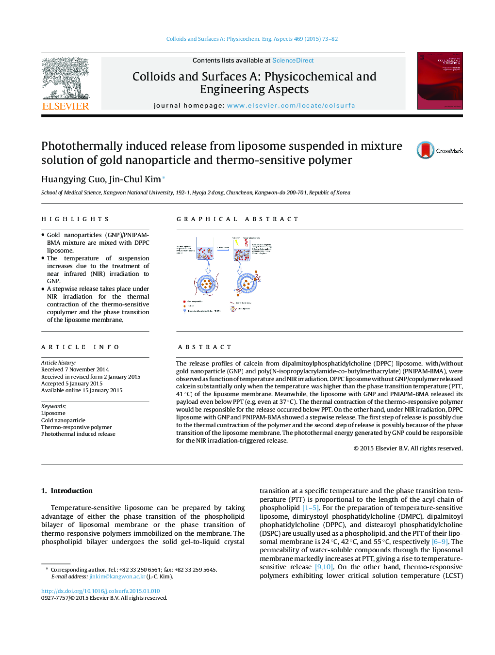 Photothermally induced release from liposome suspended in mixture solution of gold nanoparticle and thermo-sensitive polymer