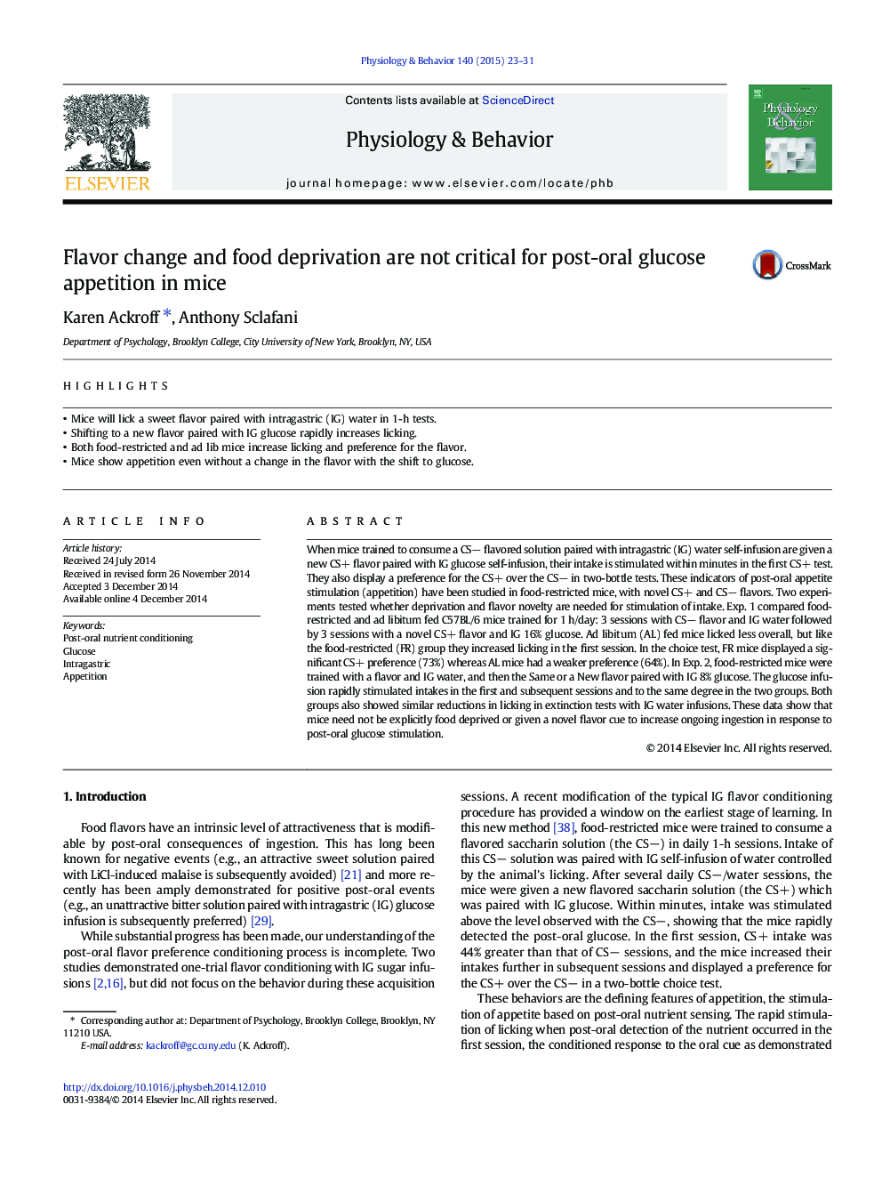 Flavor change and food deprivation are not critical for post-oral glucose appetition in mice