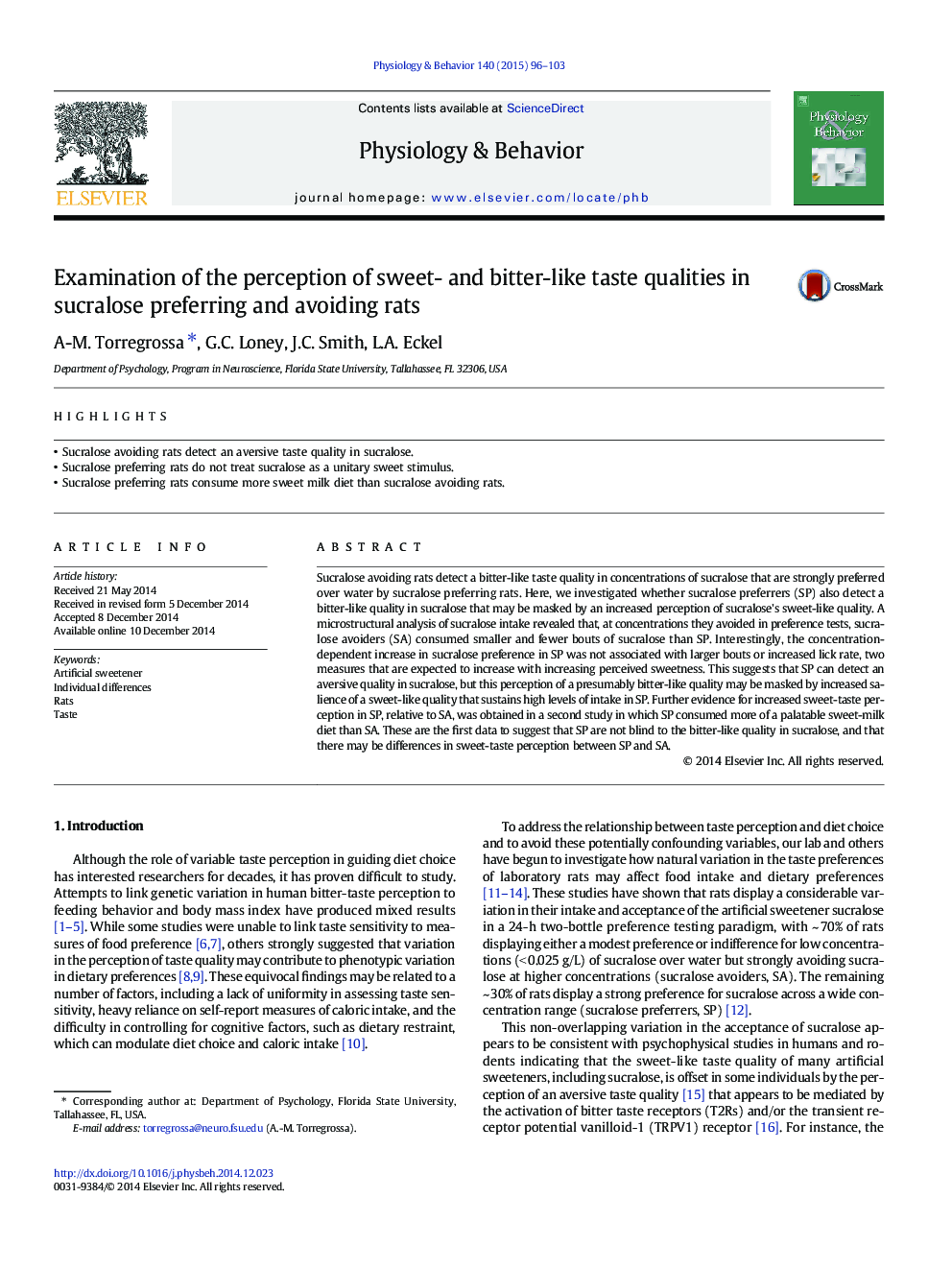 Examination of the perception of sweet- and bitter-like taste qualities in sucralose preferring and avoiding rats