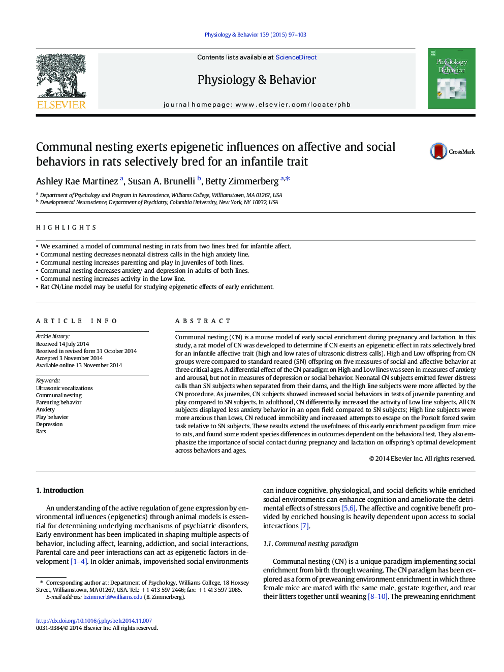 Communal nesting exerts epigenetic influences on affective and social behaviors in rats selectively bred for an infantile trait