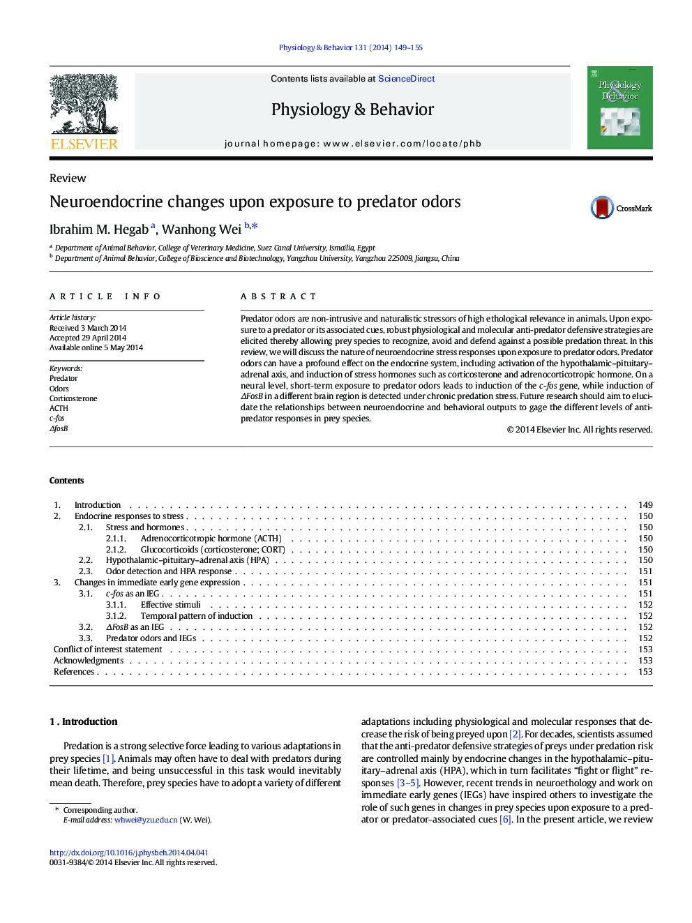 Neuroendocrine changes upon exposure to predator odors